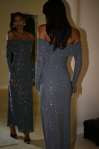 Kendra -  Off Shoulder Glittering Maxi Dress