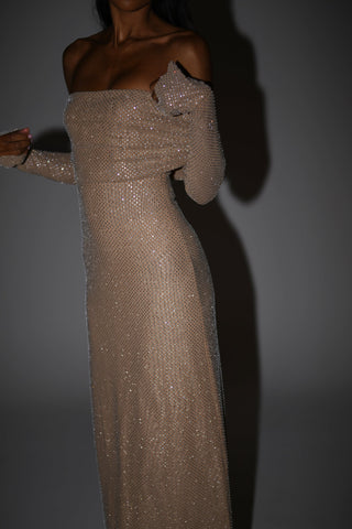 Kendra -  Off Shoulder Glittering Maxi Dress