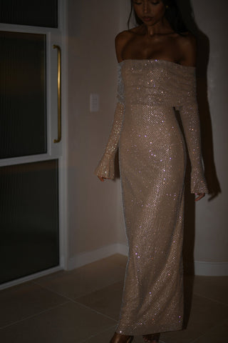Kendra -  Off Shoulder Glittering Maxi Dress