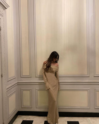 Kendra -  Off Shoulder Glittering Maxi Dress