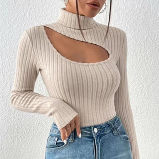 Mae - Classy Turtleneck Top with Open Detail