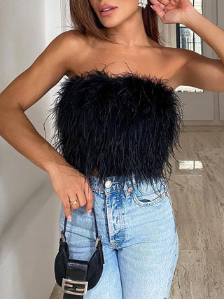 Lennox - Wool Bandeau Top with Feathers