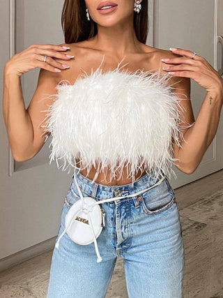 Lennox - Wool Bandeau Top with Feathers