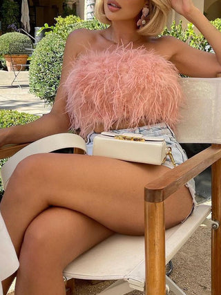 Lennox - Wool Bandeau Top with Feathers