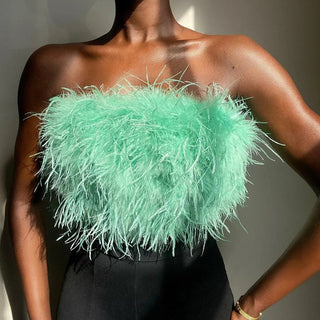Lennox - Wool Bandeau Top with Feathers