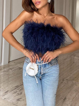 Lennox - Wool Bandeau Top with Feathers