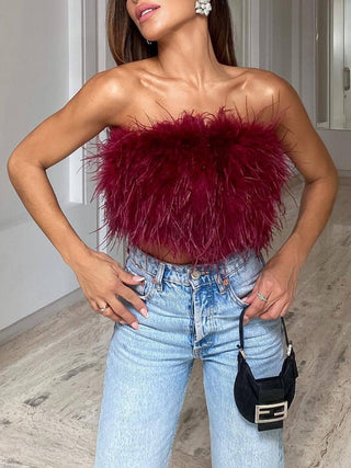 Lennox - Wool Bandeau Top with Feathers