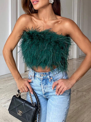 Lennox - Wool Bandeau Top with Feathers