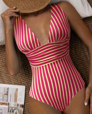 Juliana - Bathing Suit with V-Neck and Striped Design