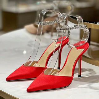 Cataleya - Elegant Satin Heels with Cristal Strap Design