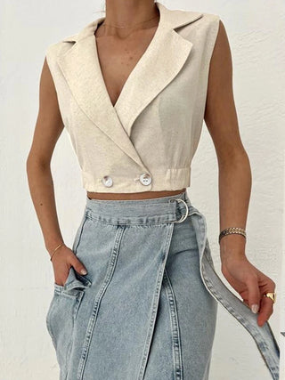 Zahra - Linen Sleeveless Crop Top