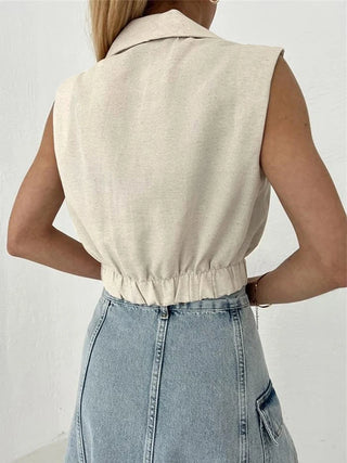 Zahra - Linen Sleeveless Crop Top