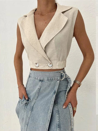 Zahra - Linen Sleeveless Crop Top
