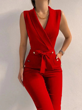 Daina - Elegant Jumpsuit with V-Neck and Bow