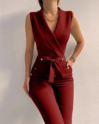 Daina - Elegant Jumpsuit with V-Neck and Bow