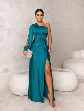 Alayna - Elegant Satin Dress with Open Shoulder