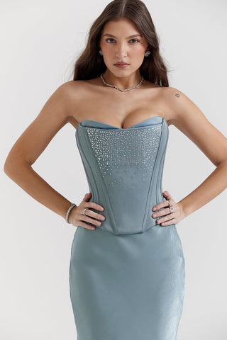 Vivianne - Blue Satin Corset with Skirt