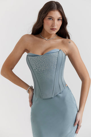 Vivianne - Blue Satin Corset with Skirt